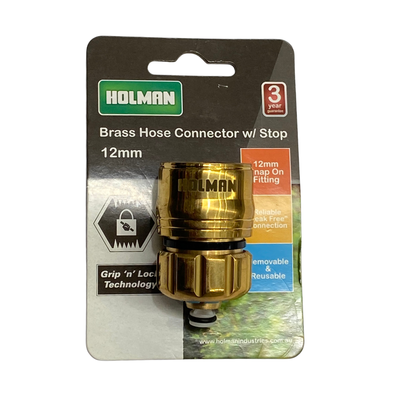 Hose Connector w/stop Brass 12mm | CLEARANCE